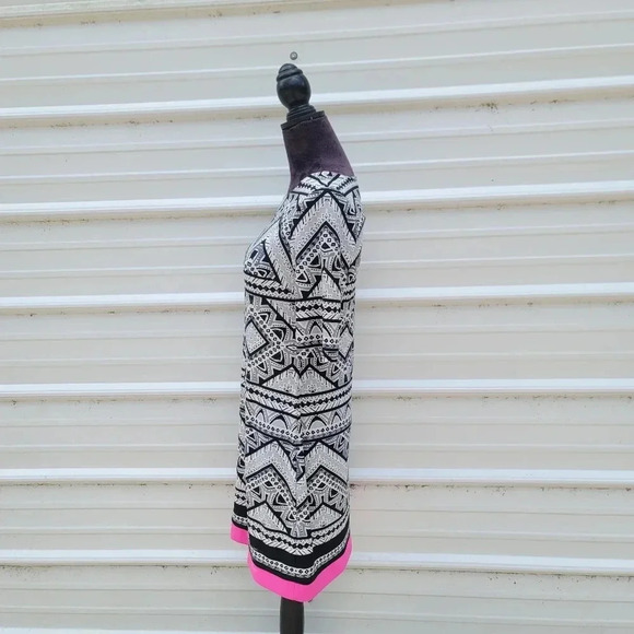 Eliza J Dress Geometric Abstract Black White Shift Pink Stripe Stretch Elbow 6 - Picture 8 of 11